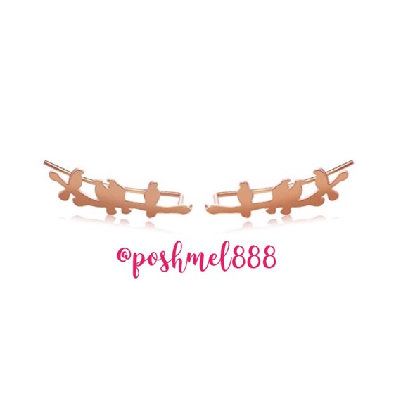 :: RoseGold⚜️🌹Delicate Bird on a Wire Ear Climbers - Picture 1 of 7